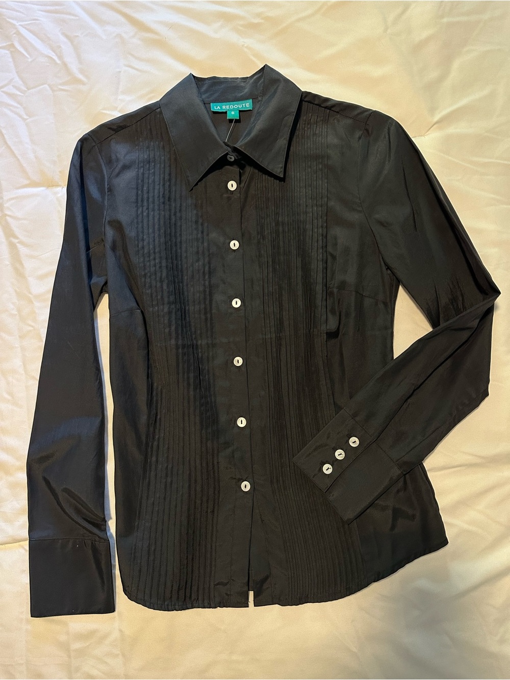 La Redoute Black Silk Pintuck Button-Front Blouse